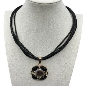 Barse Fitzhugh Boheme Enhancer Necklace- Onyx & Abalone- Leather- Bronze- NWT